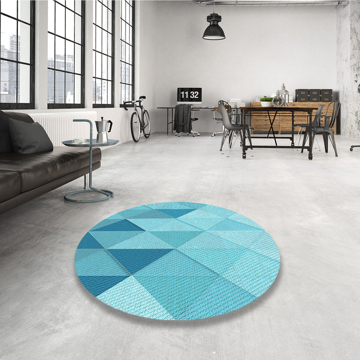 Round Patterned Dark Turquoise Green Rug in a Office, pat455lblu