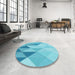 Round Patterned Dark Turquoise Green Rug in a Office, pat455lblu