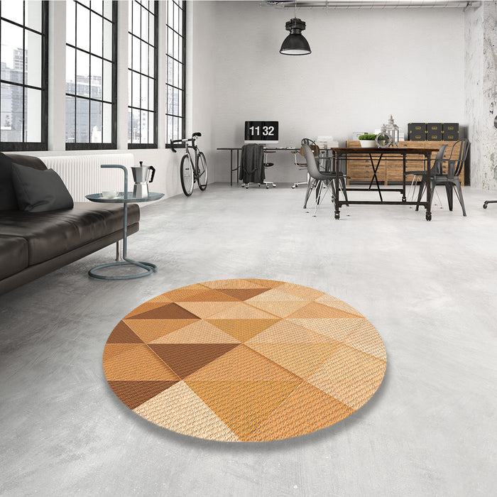 Round Patterned Yellow Orange Rug in a Office, pat455org