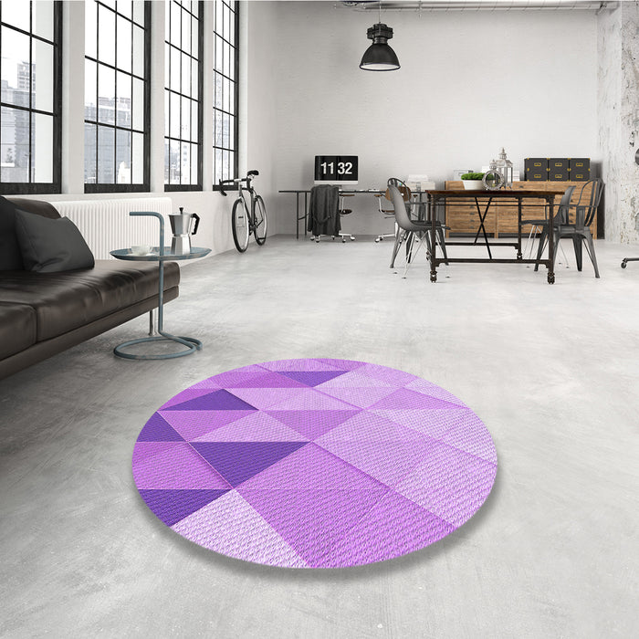 Round Patterned Pastel Purple Pink Rug in a Office, pat455pur