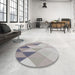 Round Patterned Dark White Beige Novelty Rug in a Office, pat455