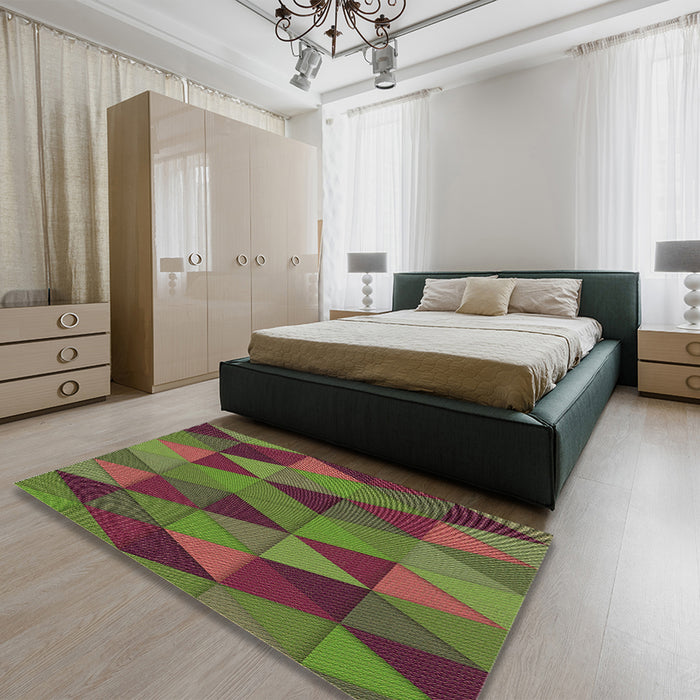 Patterned Brown Red Rug in a Bedroom, pat457brn