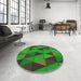 Round Patterned Lime Green Rug in a Office, pat457grn