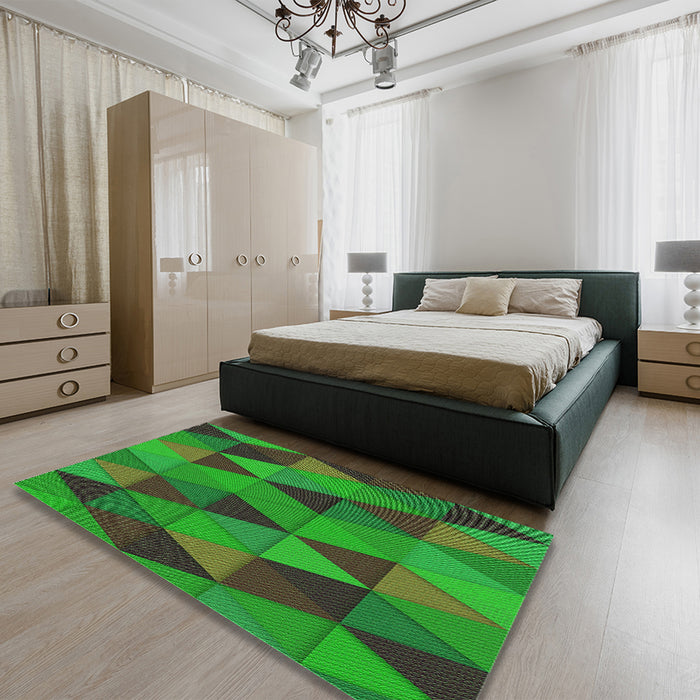 Patterned Lime Green Rug in a Bedroom, pat457grn