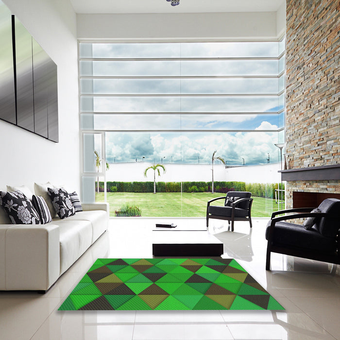 Square Patterned Lime Green Rug in a Living Room, pat457grn