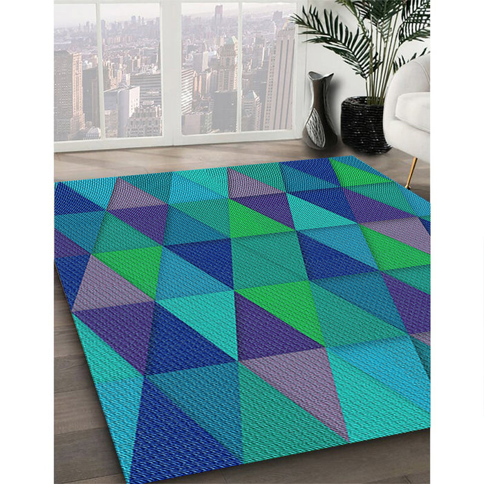 Patterned Dark Turquoise Green Rug in Family Room, pat457lblu