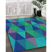 Patterned Dark Turquoise Green Rug in Family Room, pat457lblu