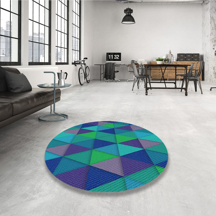 Round Patterned Dark Turquoise Green Rug in a Office, pat457lblu