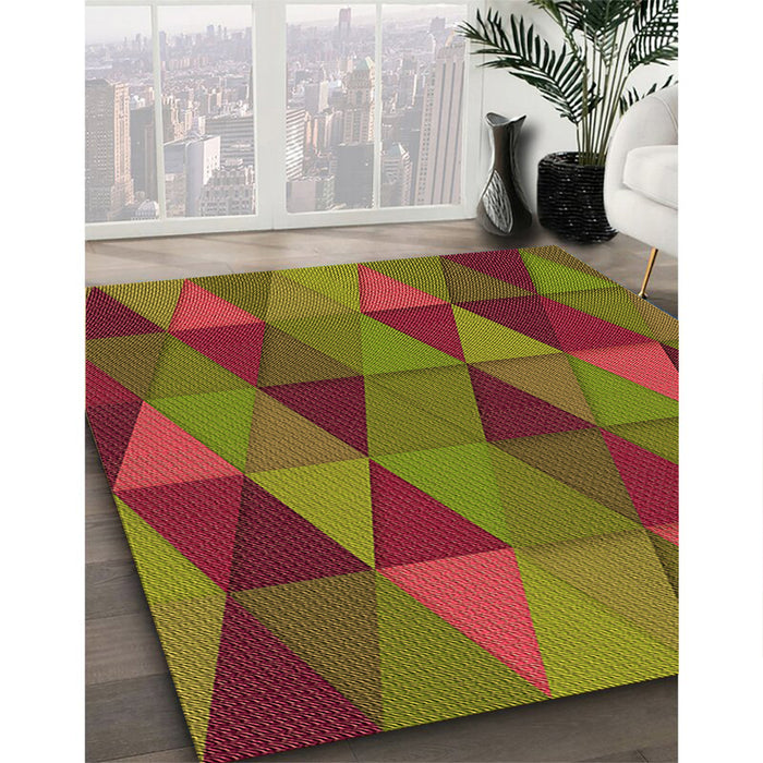 Patterned Dark Yellow Green Rug in Family Room, pat457org