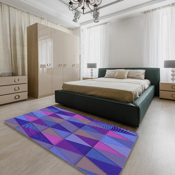 Patterned Blue Violet Purple Rug in a Bedroom, pat457pur