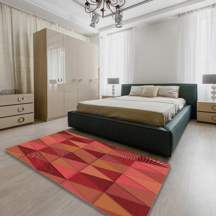 Patterned Red Rug in a Bedroom, pat457rd