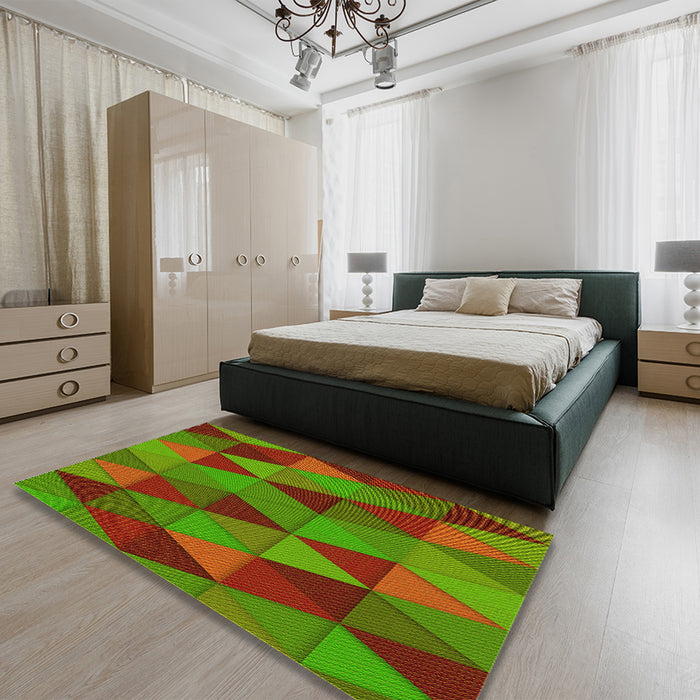 Patterned Mahogany Brown Rug in a Bedroom, pat457yw