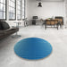 Round Patterned Blue Rug in a Office, pat458lblu