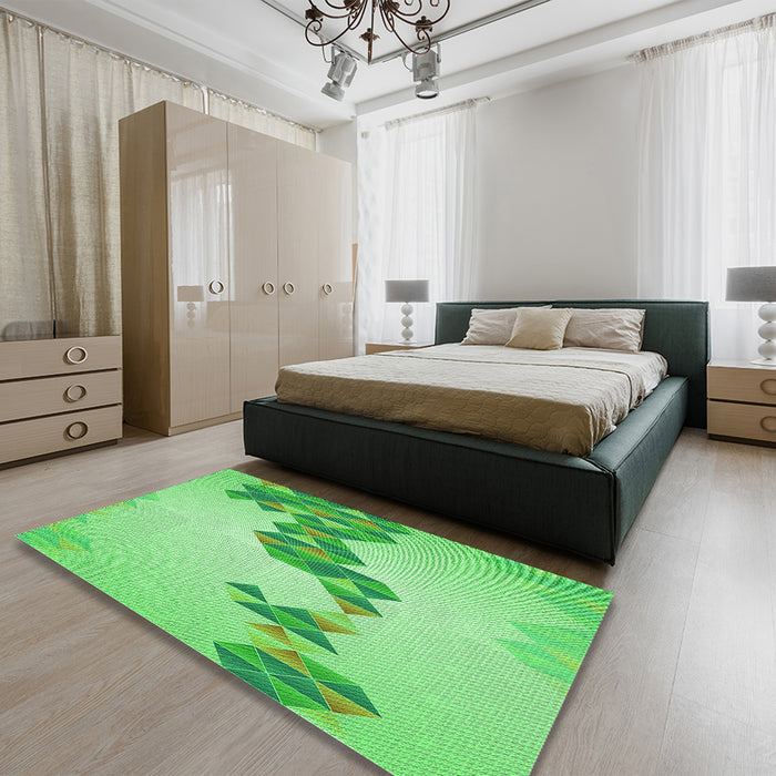 Round Machine Washable Transitional Green Rug in a Office, wshpat459grn