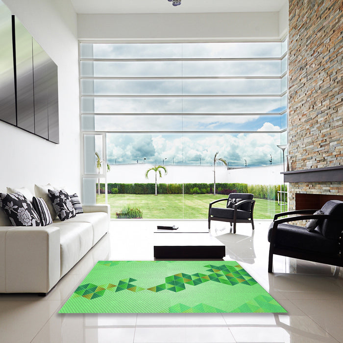 Square Patterned Green Rug in a Living Room, pat459grn