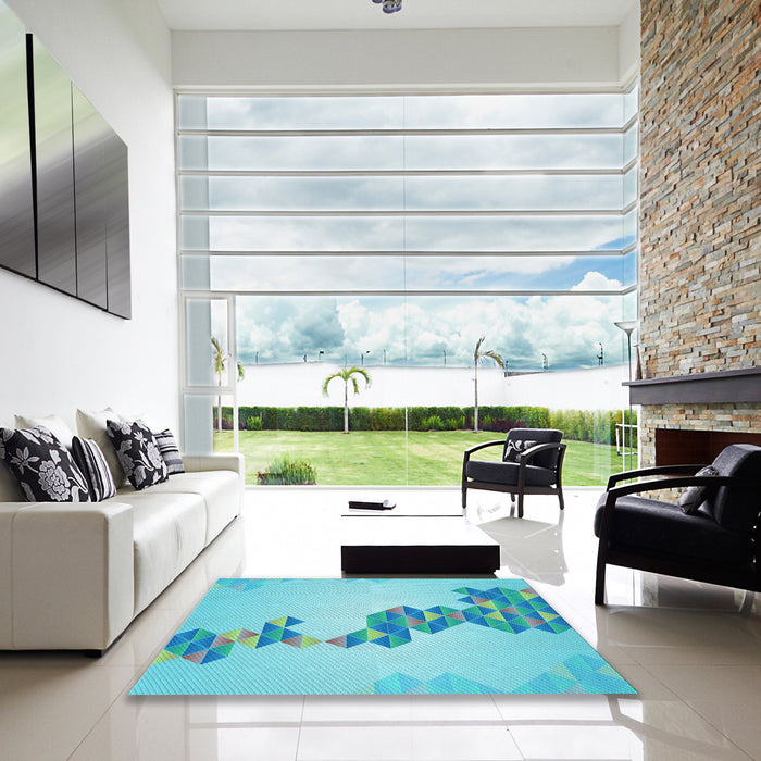 Machine Washable Transitional Blue Turquoise Green Rug in a Kitchen, wshpat459lblu