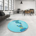 Round Patterned Blue Turquoise Green Rug in a Office, pat459lblu