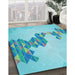 Machine Washable Transitional Blue Turquoise Green Rug in a Family Room, wshpat459lblu