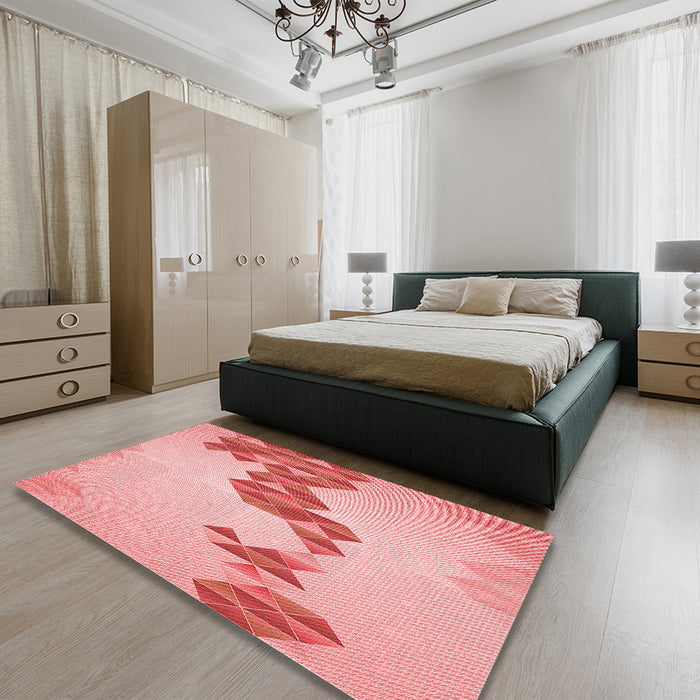 Patterned Pastel Pink Rug in a Bedroom, pat459rd