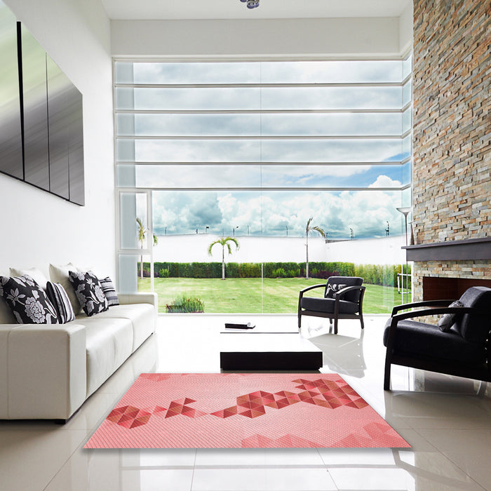 Square Patterned Pastel Pink Rug in a Living Room, pat459rd