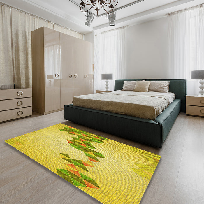 Patterned Yellow Rug in a Bedroom, pat459yw