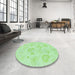 Round Patterned Light Green Rug in a Office, pat460grn