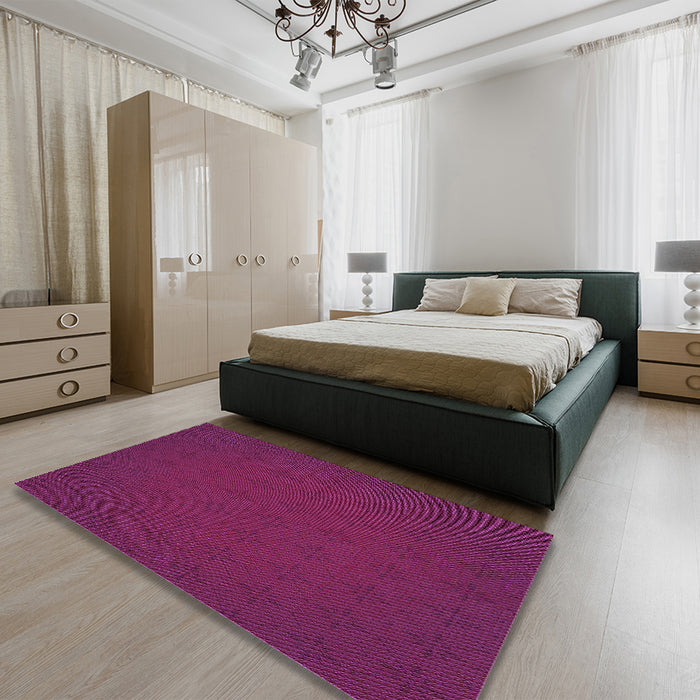 Round Machine Washable Transitional Deep Pink Rug in a Office, wshpat461pur