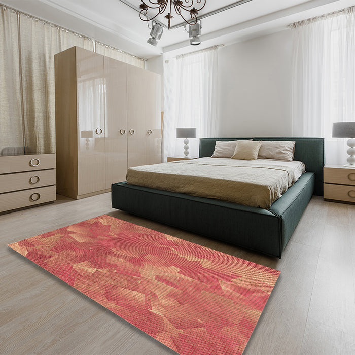 Patterned Orange Rug in a Bedroom, pat463brn