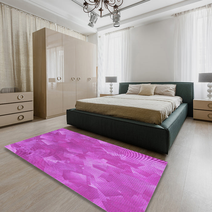 Patterned Fuchsia Magenta Purple Rug in a Bedroom, pat463pur