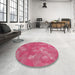 Round Machine Washable Transitional Dark Hot Pink Rug in a Office, wshpat463