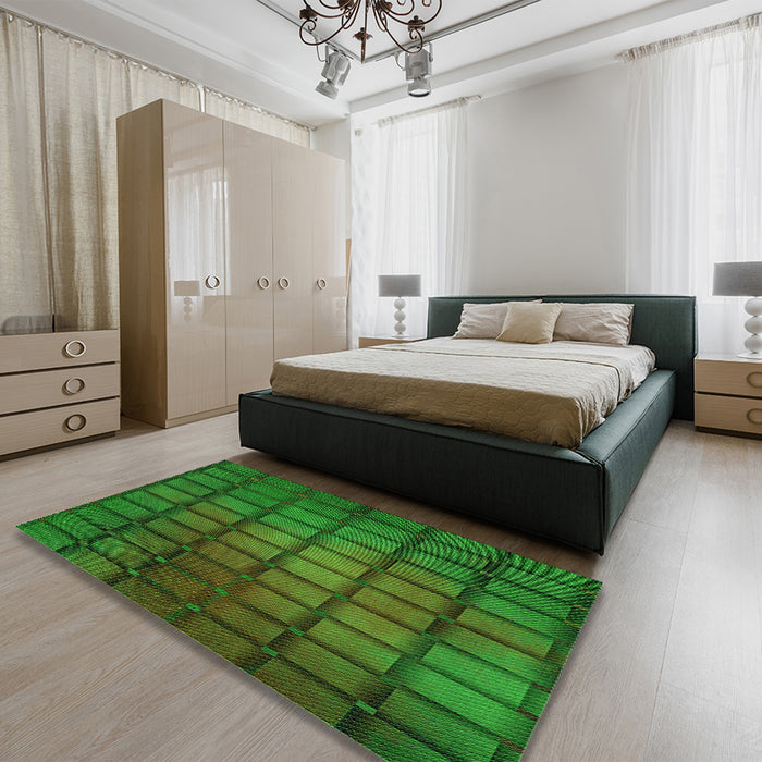 Patterned Deep Emerald Green Rug in a Bedroom, pat464grn