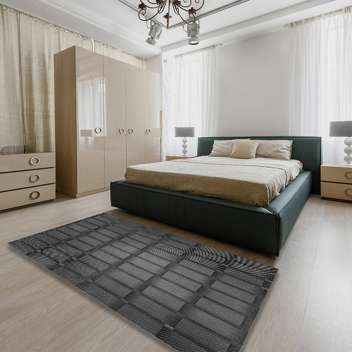 Round Machine Washable Transitional Gray Rug in a Office, wshpat464gry