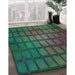 Patterned Dark Mint Green Rug in Family Room, pat464lblu