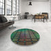 Round Patterned Dark Mint Green Rug in a Office, pat464lblu