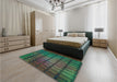 Patterned Dark Mint Green Rug in a Bedroom, pat464lblu