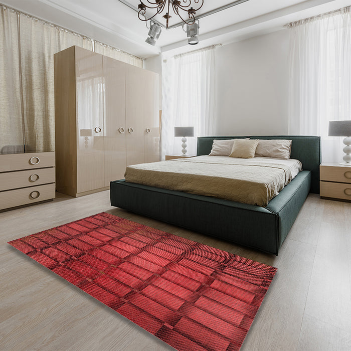 Patterned Red Rug in a Bedroom, pat464rd