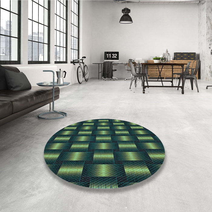 Round Patterned Deep Teal Green Rug in a Office, pat465lblu