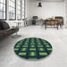 Round Patterned Deep Teal Green Rug in a Office, pat465lblu