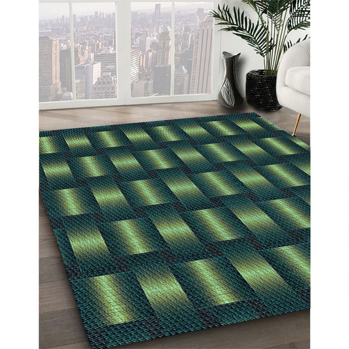 Patterned Deep Teal Green Rug in Family Room, pat465lblu