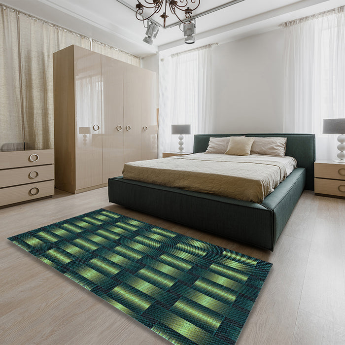 Patterned Deep Teal Green Rug in a Bedroom, pat465lblu