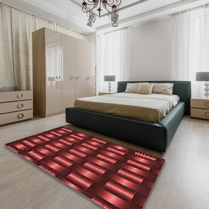 Round Machine Washable Transitional Red Rug in a Office, wshpat465rd