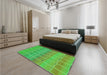 Patterned Dark Lime Green Rug in a Bedroom, pat467grn