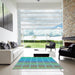 Square Patterned Deep-Sea Green Rug in a Living Room, pat467lblu