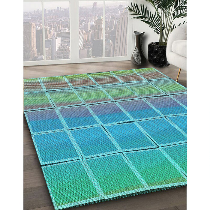 Machine Washable Transitional Deep-Sea Green Rug in a Family Room, wshpat467lblu