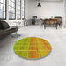 Round Patterned Golden Brown Yellow Rug in a Office, pat467yw