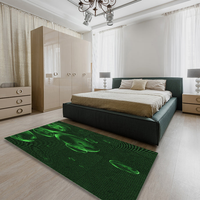 Patterned Green Rug in a Bedroom, pat469grn