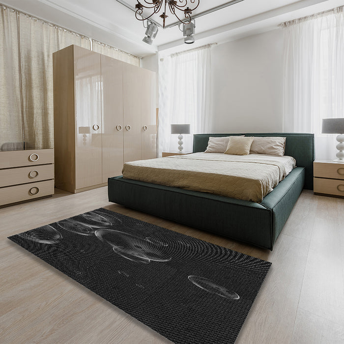 Patterned Black Rug in a Bedroom, pat469gry