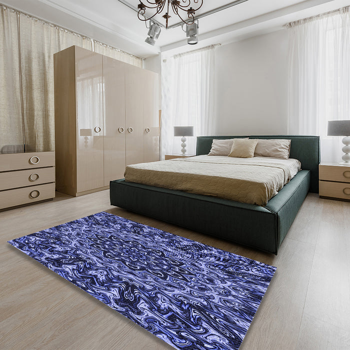 Patterned Sky Blue Rug in a Bedroom, pat471blu