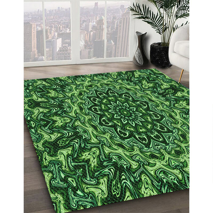 Machine Washable Transitional Deep Emerald Green Rug in a Family Room, wshpat471grn