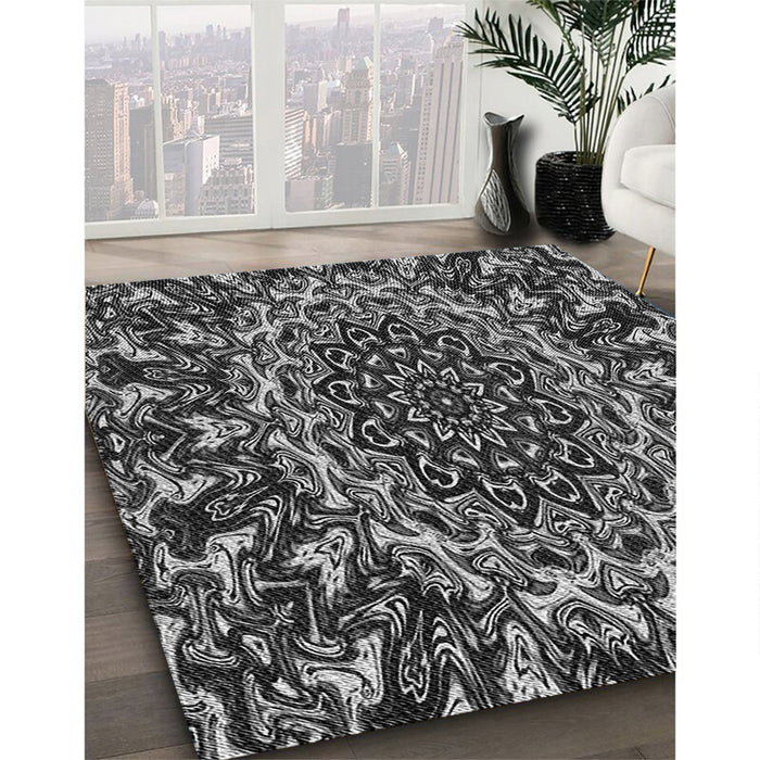 Machine Washable Transitional Charcoal Black Rug in a Family Room, wshpat471gry
